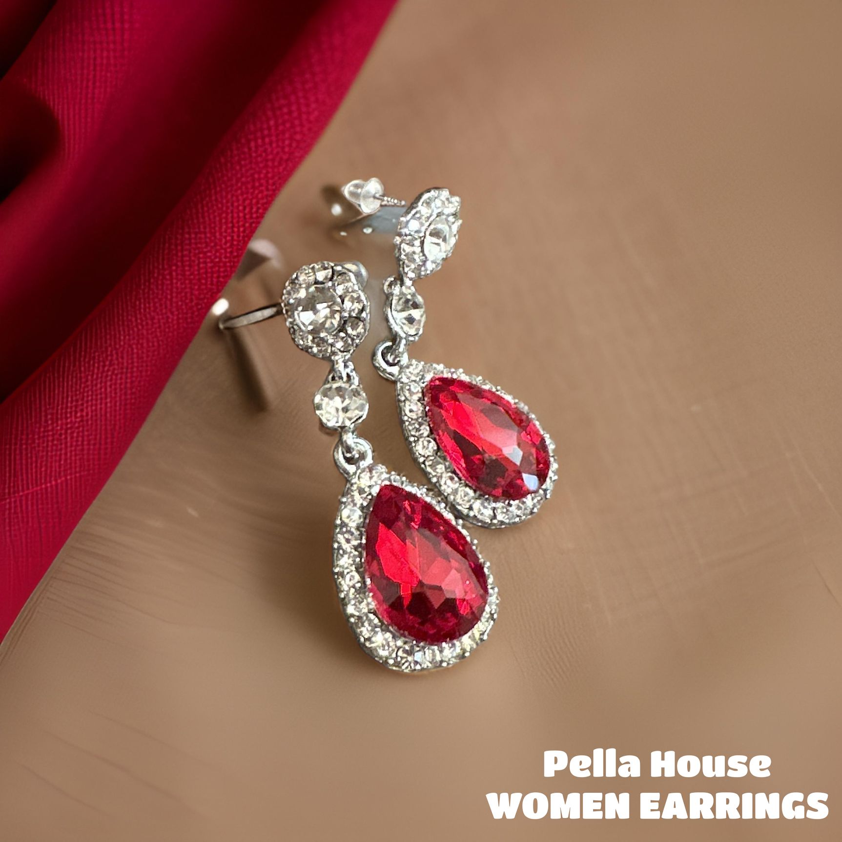 Gorgeous Austrian Crystal Rhinestone Teardrop Drop Dangle Earrings Red